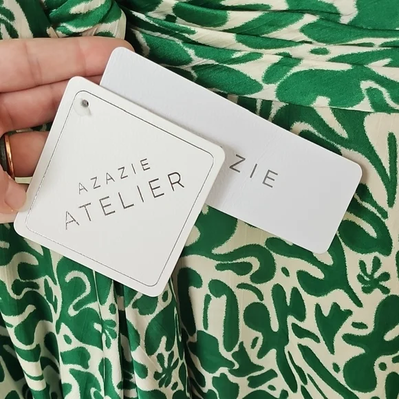 Azazie Green and White Long Sleeve Dress - Picture 3 of 4